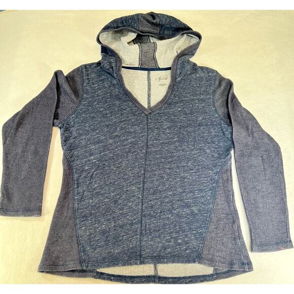 Style & Co Sport Lightweight Hoodie Woman's L Heathered Blue Grey Knit & Waffle - Picture 1 of 13
